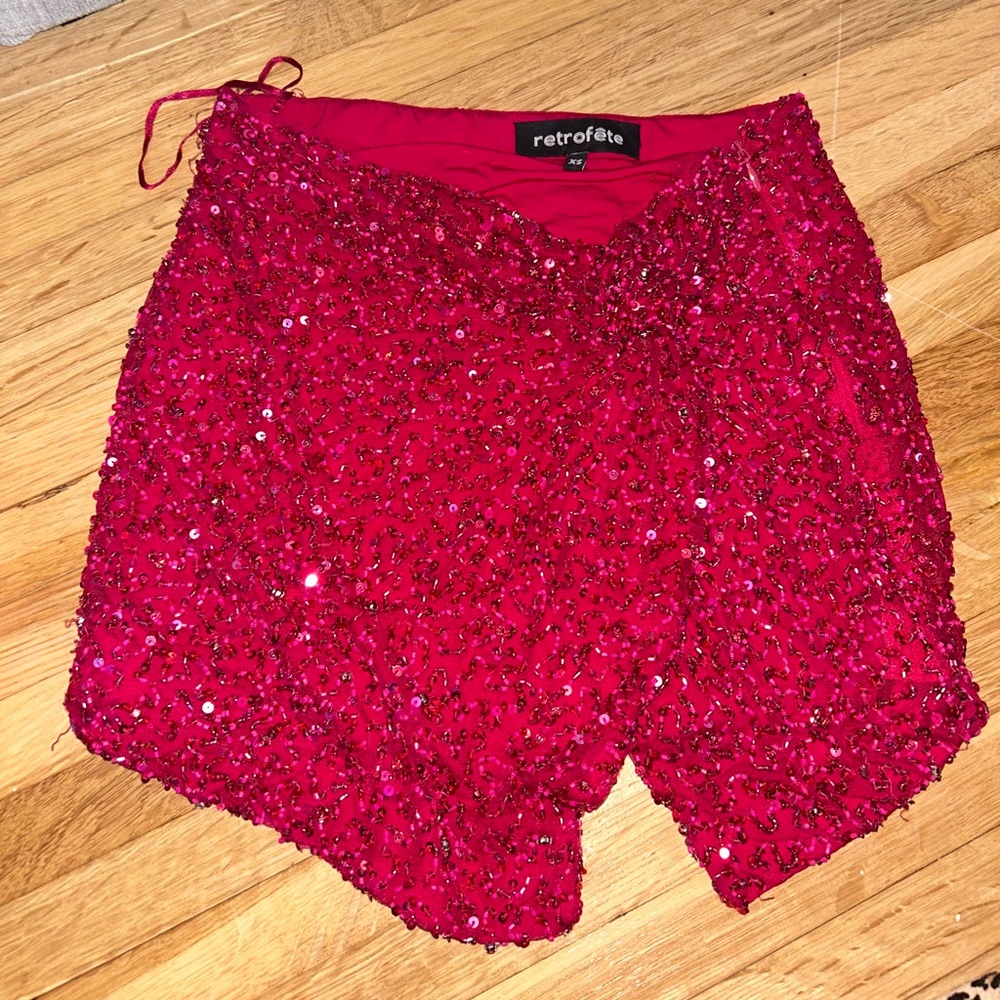 Retrofete Red Beaded Mini Skirt